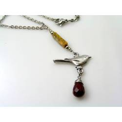 Dentric Moss Opalite and Mookaite Bird Pendant Necklace