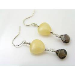 Aragonite Heart and Smokey Quartz Earrings