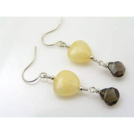 Aragonite Heart and Smokey Quartz Earrings