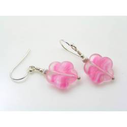 Pink Flower Earrings, Sterling Silver