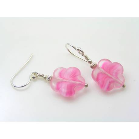 Pink Flower Earrings, Czech Glass
