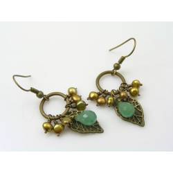 Golden Freshwater Pearl and Green Aventurine Earrings