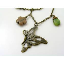 Australia Necklace with Butterfly Pendant, Chrysoprase and Mookaite