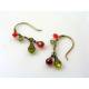 Olivine and Red Wire Wrapped Earrings