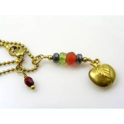 Apple Charm and Gemstone Necklace