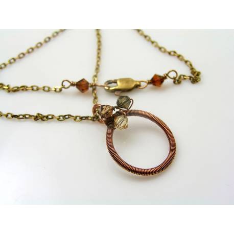 Wire Wrapped Circle Pendant with Swarovski Crystals