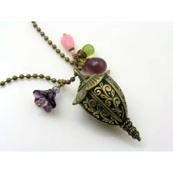 Amphora Necklace with Czech Flower and Drop Beads