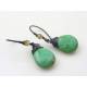 Large Mottled Green Czech Glass Drop Earrings