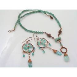 Blue Gemstone Copper Necklace and Earring Set