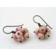 Rhodochrosite Earrings, Solid Copper, Pom Pom 