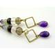 Long Gemstone Earrings, Amethyst, Prehnite, Garnet and Rose Quartz