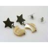 Mother of Pearl Crescent Moon on Old Brass Star Stud Earrings