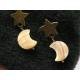 Mother of Pearl Crescent Moon on Old Brass Star Stud Earrings