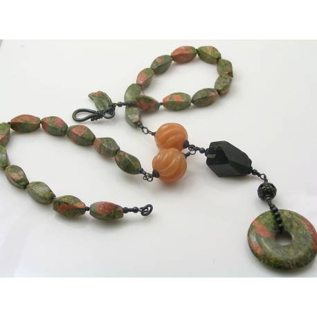 Unakite, Peach Aventurine and Tourmaline Necklace