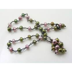 Olivine and Pink Freshwater Pearl Necklace