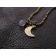 Crescent Moon Necklace with Rainbow Moonstone and wire wrapped Amethyst