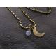 Crescent Moon Necklace with Rainbow Moonstone and wire wrapped Amethyst