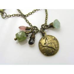 Globe, Vesuvianite, Tourmaline and Aquamarine Charm Necklace