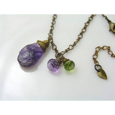 Hammered Amethyst and Peridot Necklace