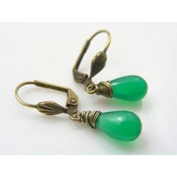 Glowing Wire Wrapped Green Onyx Earrings