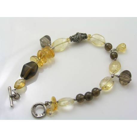 Citrine and Smokey Quartz Sterling Silver Bracelet