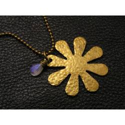 Hammered Flower Necklace with Rainbow Moonstone