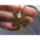 Hammered Flower Necklace with Rainbow Moonstone