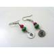 Hand Stamped Cactus and Czech Glass Bead Earrings