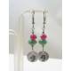 Hand Stamped Cactus and Czech Glass Bead Earrings