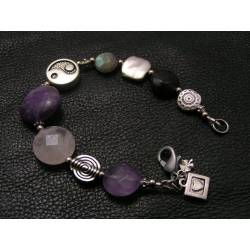 Yin Yang Bracelet with Amethyst, Rose Quartz and Labradorite