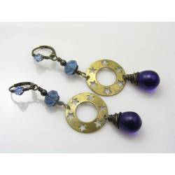 Starry Night - Blue Crystal and Czech Drop Earrings