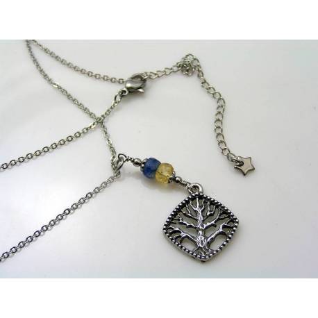 Tree of Life Necklace with London Blue Quartz and Citrine
