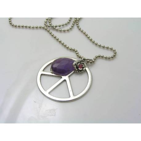 Large Peace Sign Body Necklace with Amethyst