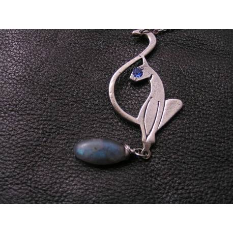 Siamese Cat Necklace with Labradorite