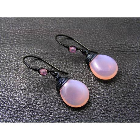 Pink Opal Czech Glass Drop Earrings