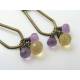 Long Slender Wire Wrapped Amethyst and Honey Quartz Earrings