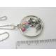 Rose Pendant Necklace with Pink and Aqua Gemstone Drops