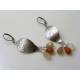 Peach, Grey and White Moonstone Leaf Earrings