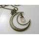 Rainbow Moonstone and Iolite Moon Charm Necklace