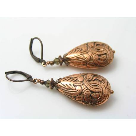 Ornate Copper Brown Lucite Earrings