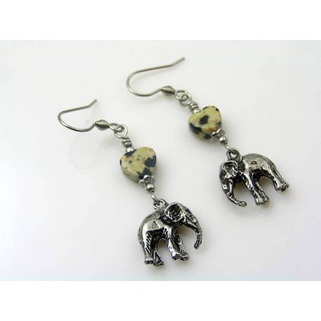 Elephant Earrings, Leopard Jasper