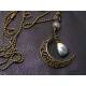 Crescent Moon Necklace with Grey Moonstone and Labradorite