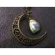 Crescent Moon Necklace with Grey Moonstone and Labradorite