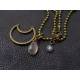 Crescent Moon Necklace with Grey Moonstone and Labradorite