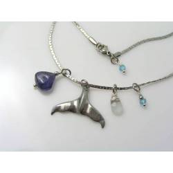 Whale Tail Necklace with Iolite, Aquamarine and Mystic Quartz