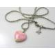 Rhodochrosite Heart Necklace with Butterfly Charm, Stainless Steel Rope Chain