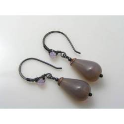 Smoky Topaz Opal Czech Drop Earrings, Wire Wrapped Ear Wires