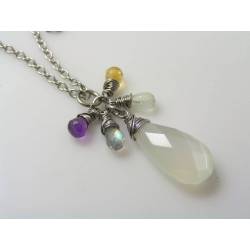 Large Moonstone and Gemstone Cluster Necklace