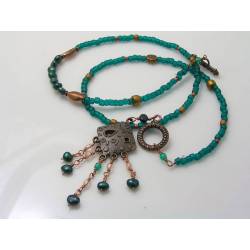 Lariat Necklace with Japanese Glass Beads and Freshwater Pearls