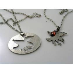 Matching Couple Necklaces with Eagle Pendant and Garnet